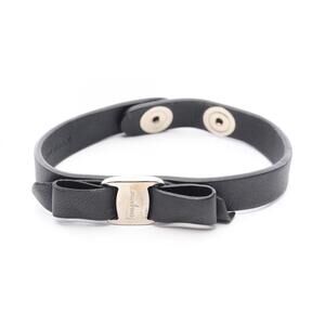SALVATORE FERRAGAMO Black Leather Charm Bracelet